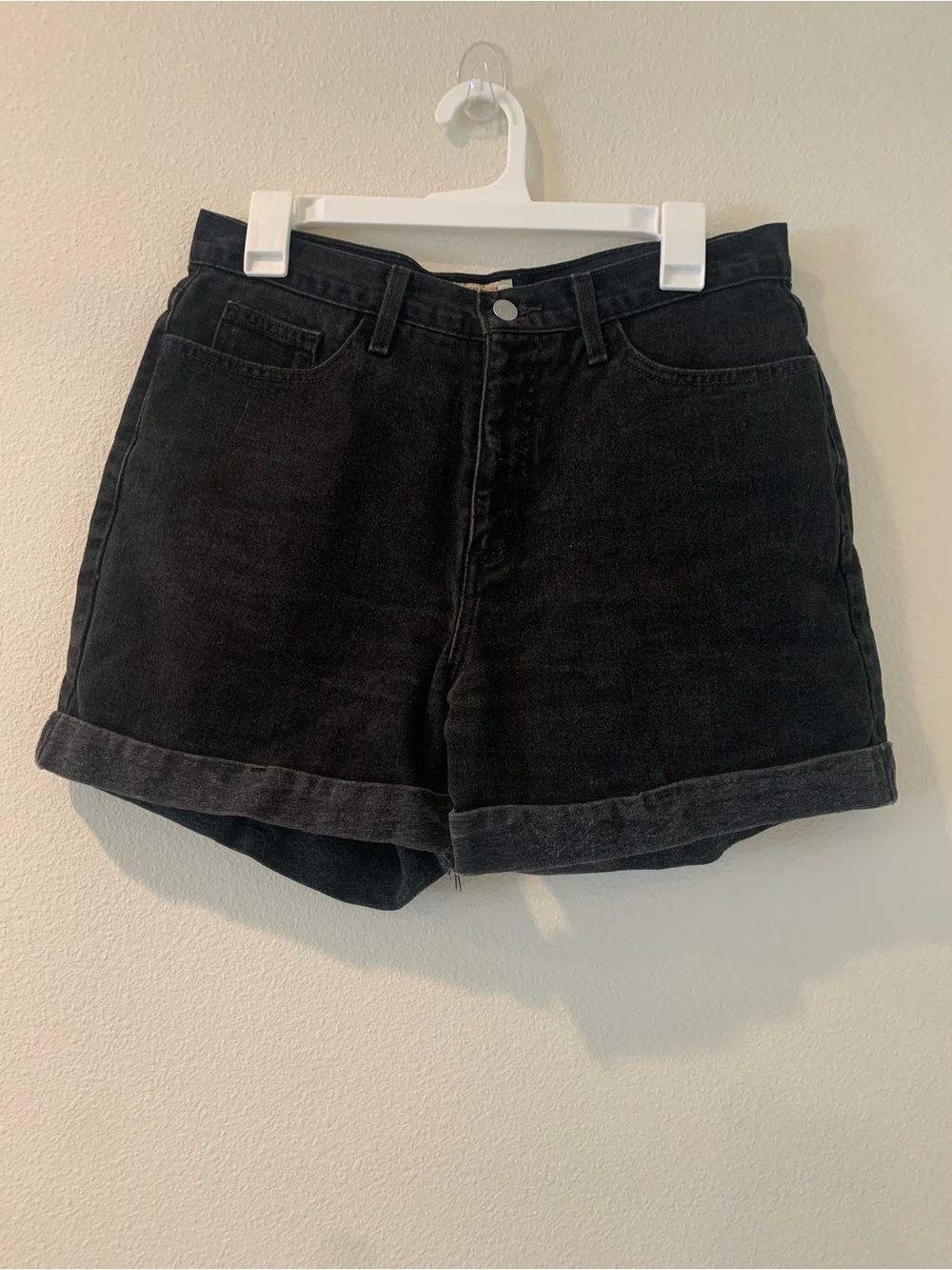 Guess Black High-Waist Denim Roll-Cuff Shorts